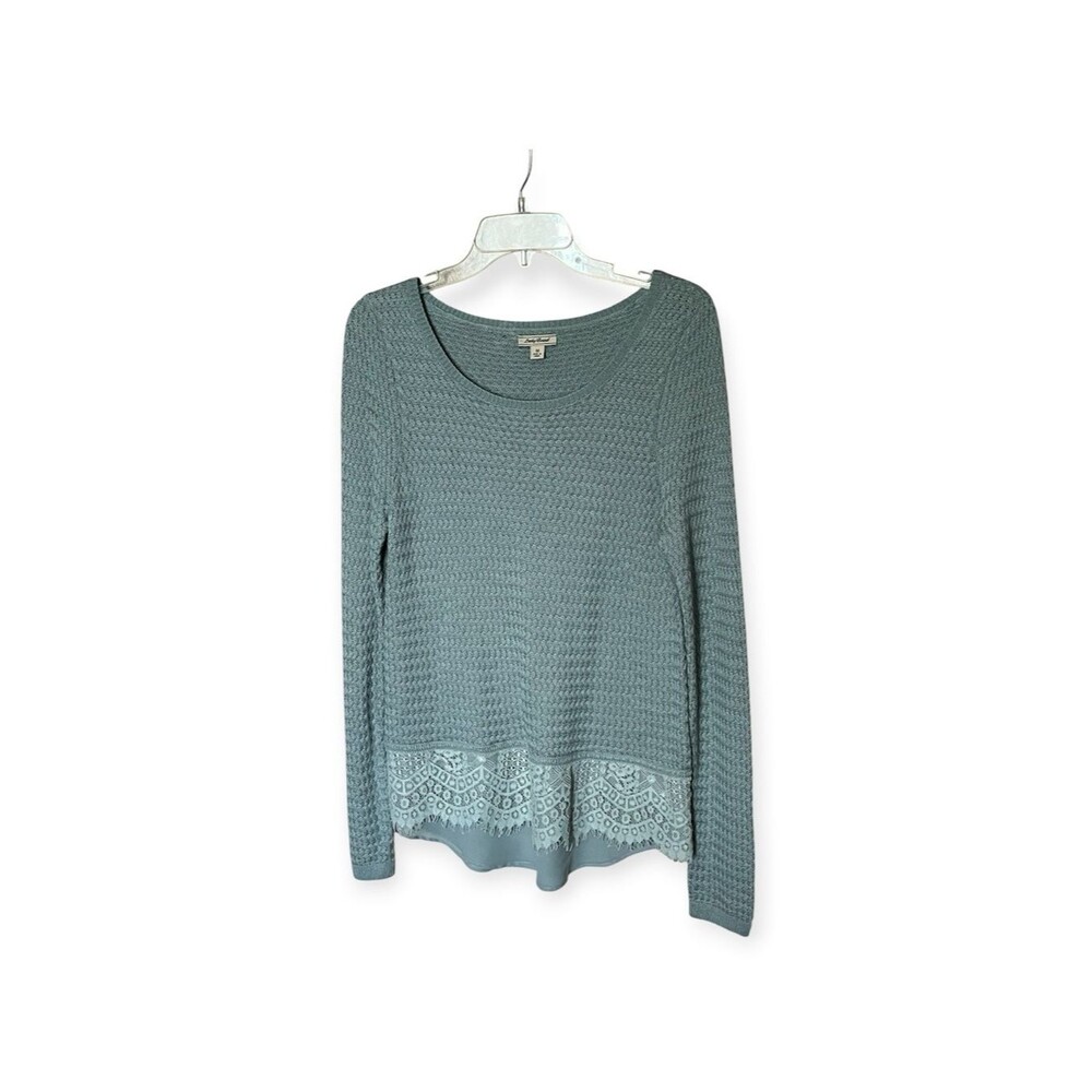 Lucky Brand Cotton-Blend Pullover Seafoam Sweater with Lace Bottom Size Medium